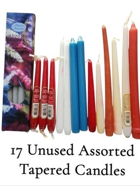 17 Unused Assorted Wax Taper Candles